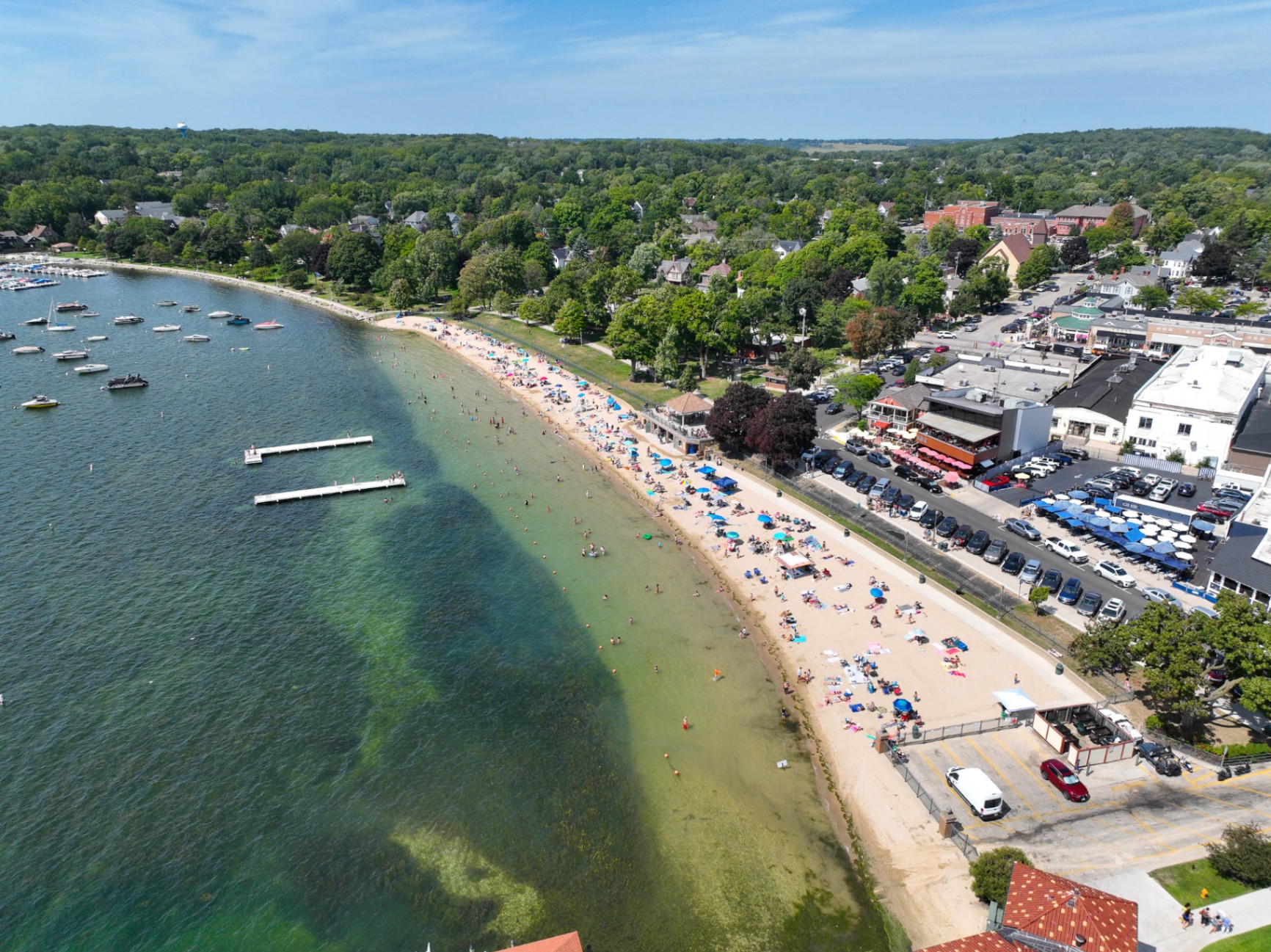 Crowded summer beach on Geneva Lake